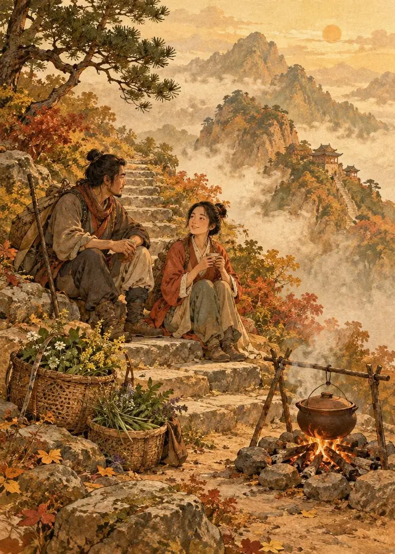《山路上煮一锅汤》原创短剧封面，山野食客题材